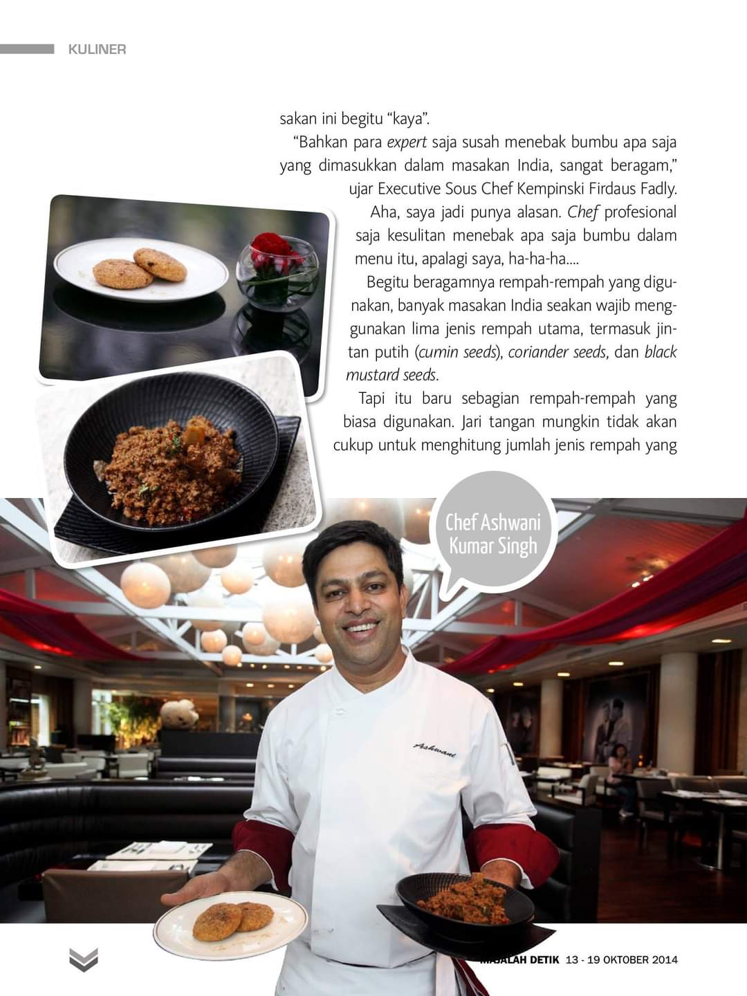 Chef Ashwani featured in Indonesian culinary magazine